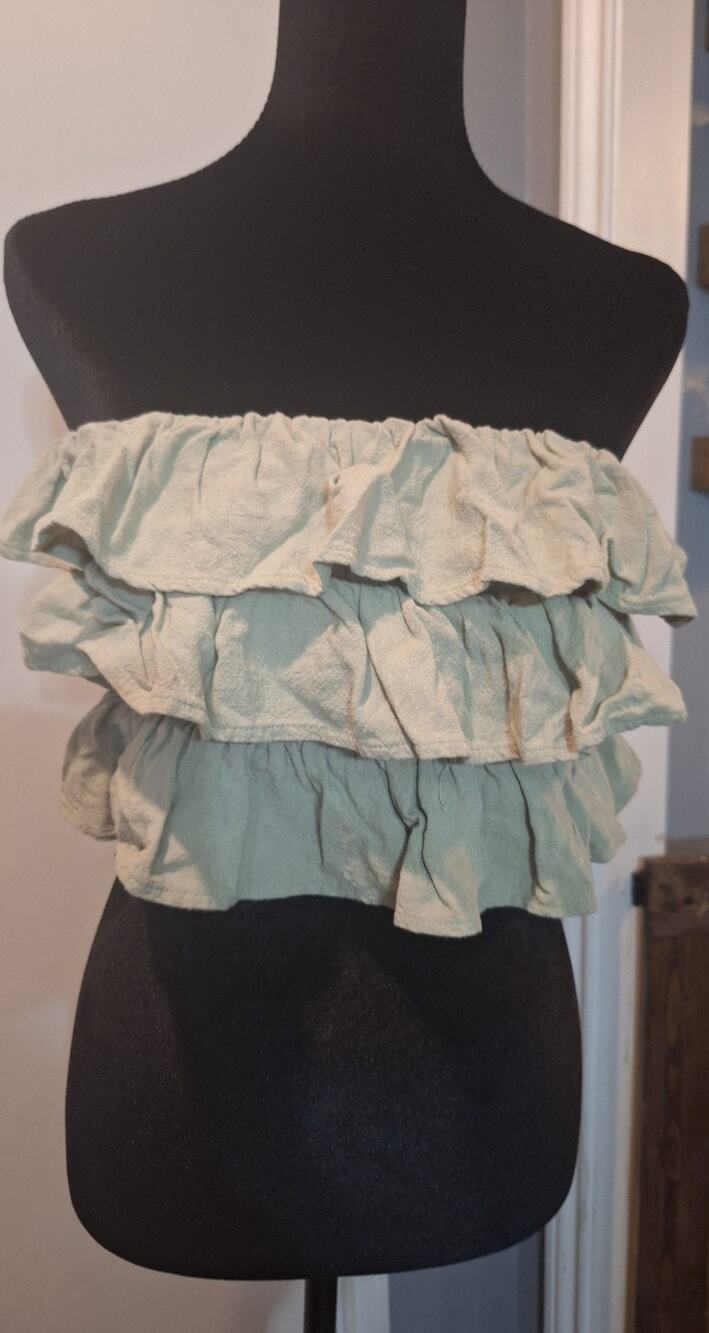 Altar'd State Womens Green Solid Ruffle Tube Top Med